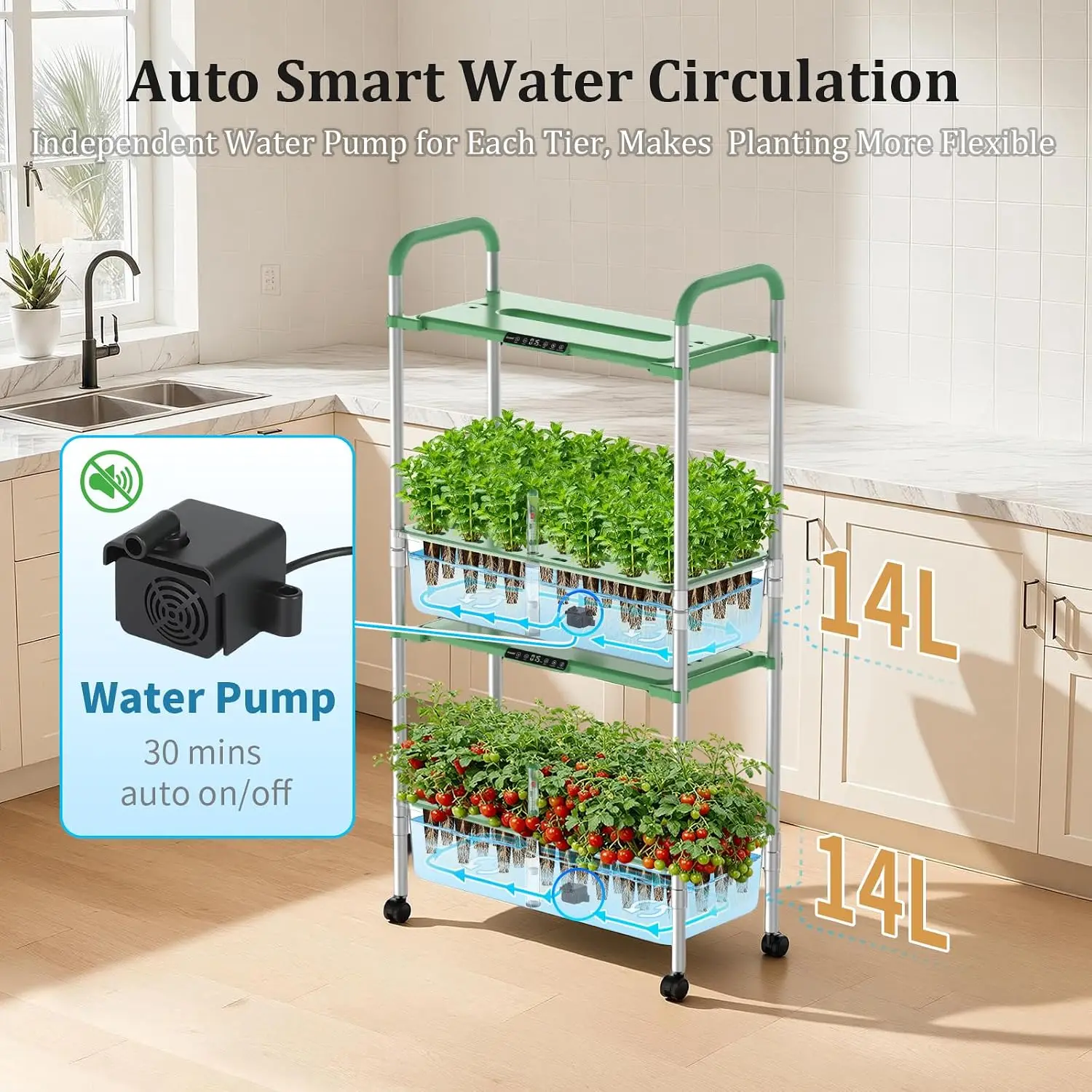 54 Pods Vertical Indoor Herb Garden Smart LED Grow Light Auto Circulating Water Pump Each Tier 28L Hydroponic Growing System Kit