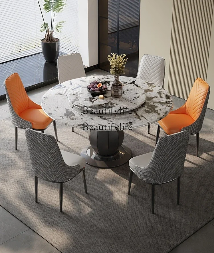 Natural supercrystalline stone dining table Italian light luxury high-end marble round table simple and modern