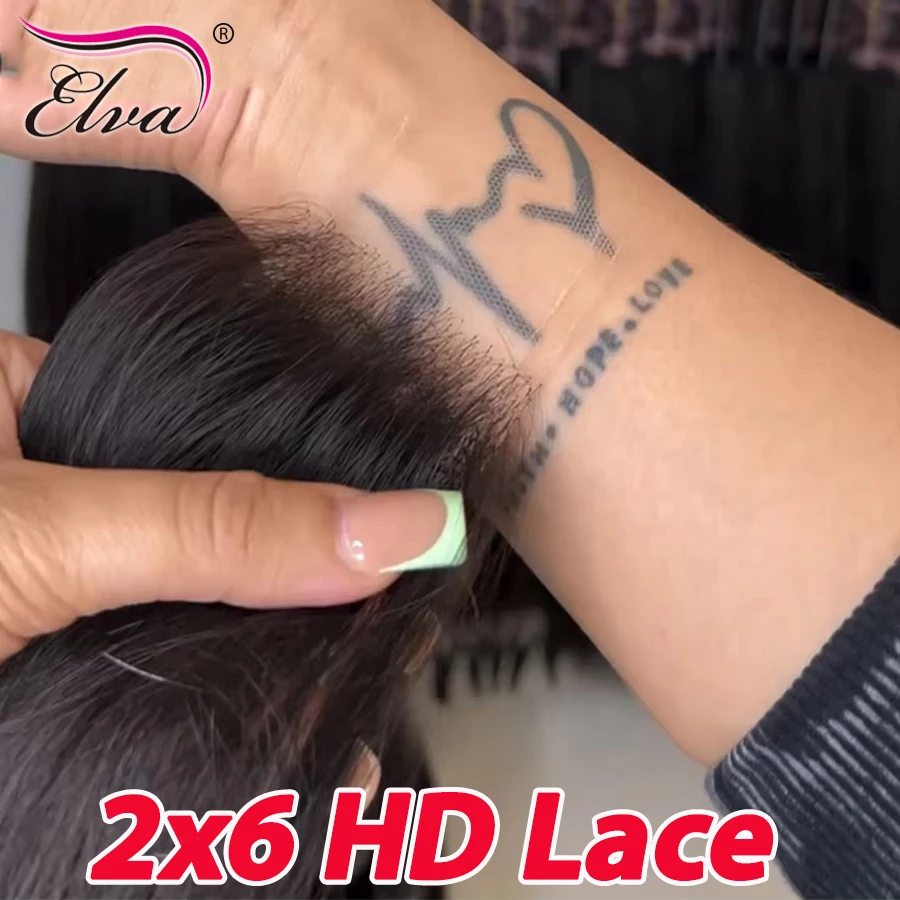 

Накладка для волос Elva Hair 2x6 HD Lace Closure из натуральных волос, в стиле Ким К, с предварительно выщипанными мелкими узлами, 2x6 HD Lace Closure, с центральным пробором, прямые волосы
