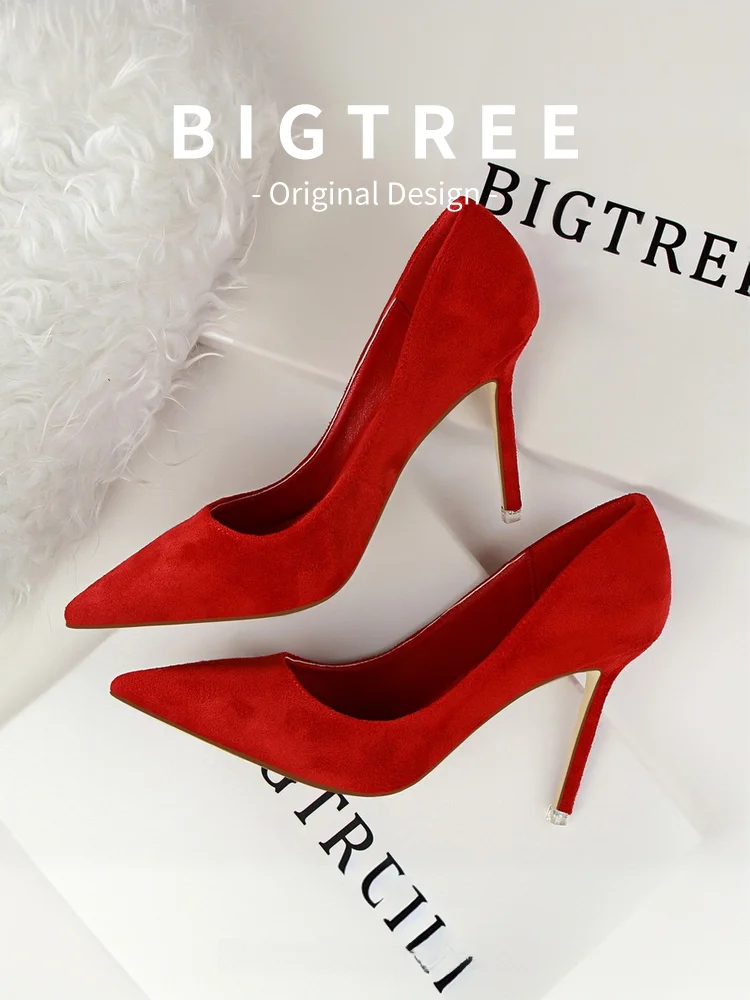 Korean Style Fashionable Minimalist High Heel Velvet Surface Sexy Slimming Professional OL Women's Single Shoes Pointed Toe