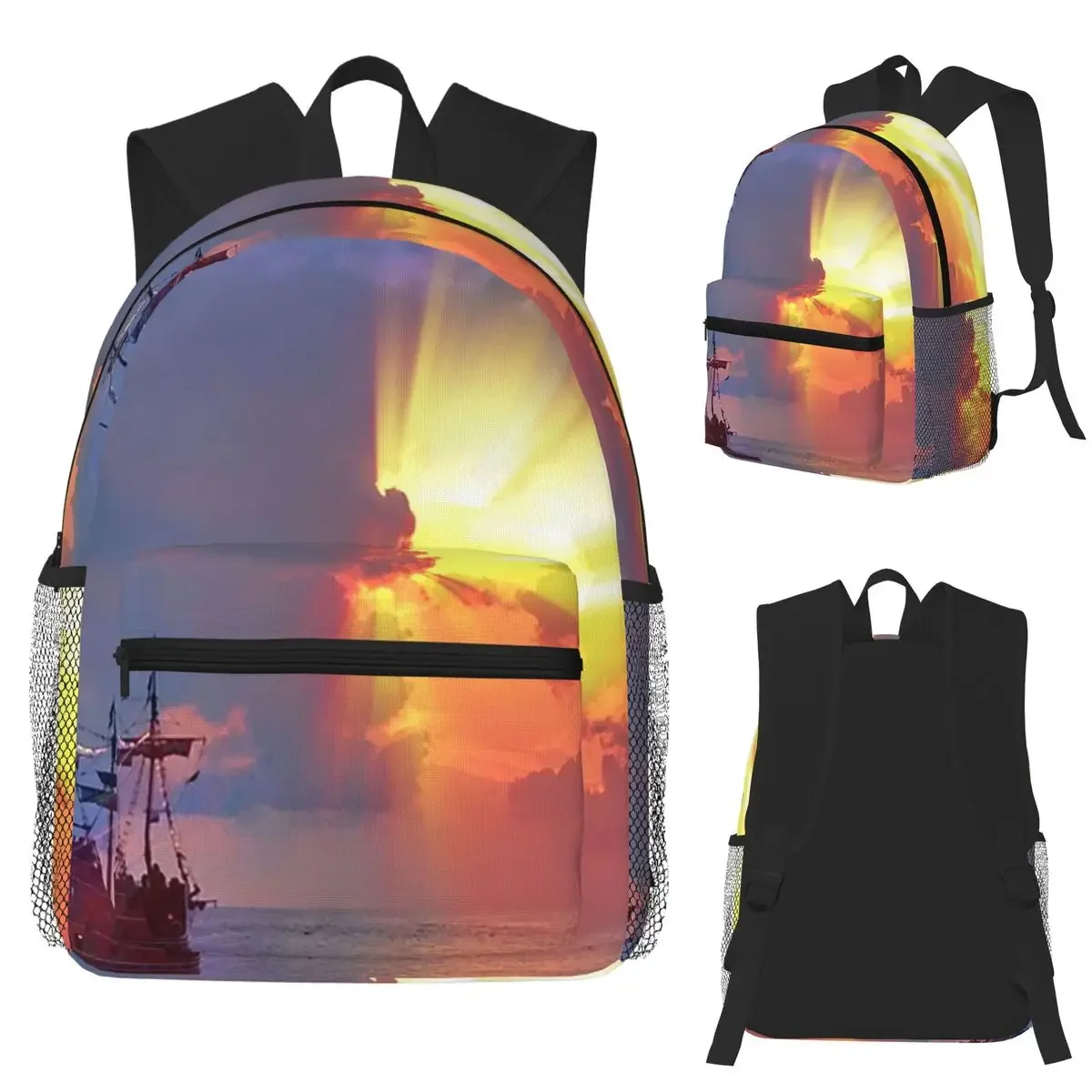 حقيبة ظهر Galleon At Sunset With Radiant Skies حقيبة ظهر ذات سعة كبيرة للأطفال حقيبة كتب مدرسية حقائب كتف للرجال والنساء #3