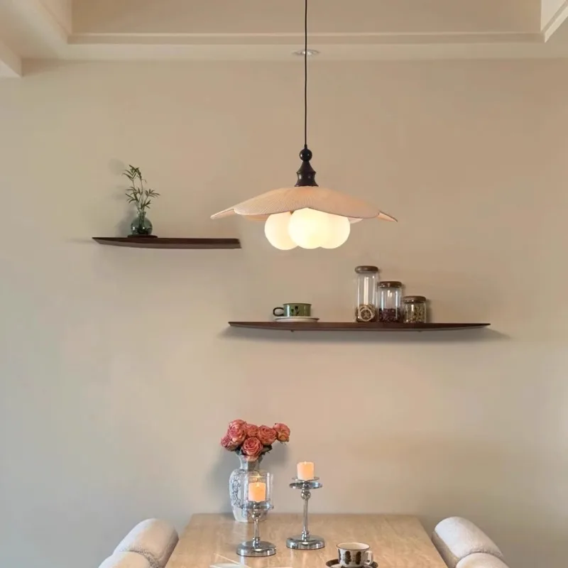 

Французский Ретро Деревянный Стеклянный Волшебный Боб Подвесной Светильник Тканевый Абажур Спальня Кабинет Ресторан Люстра Декор Светильник