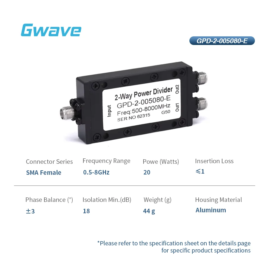 2-Way For SMA Power Divider For Telecom 0.5 GHz To 8 GHz 20 Watt Rated From