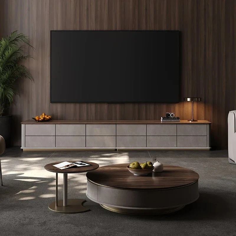 TV Cabinet Long Villa High-end Living Room North  Black Walnut Locker Combination
