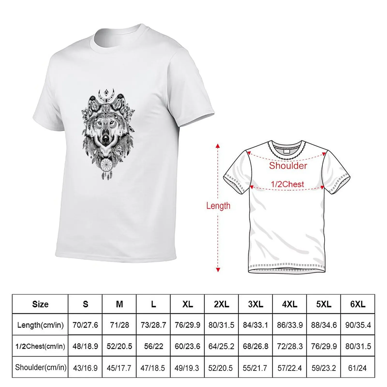 Mandala Wolf dream catcher T-Shirt Halloween Casual T-Shirt