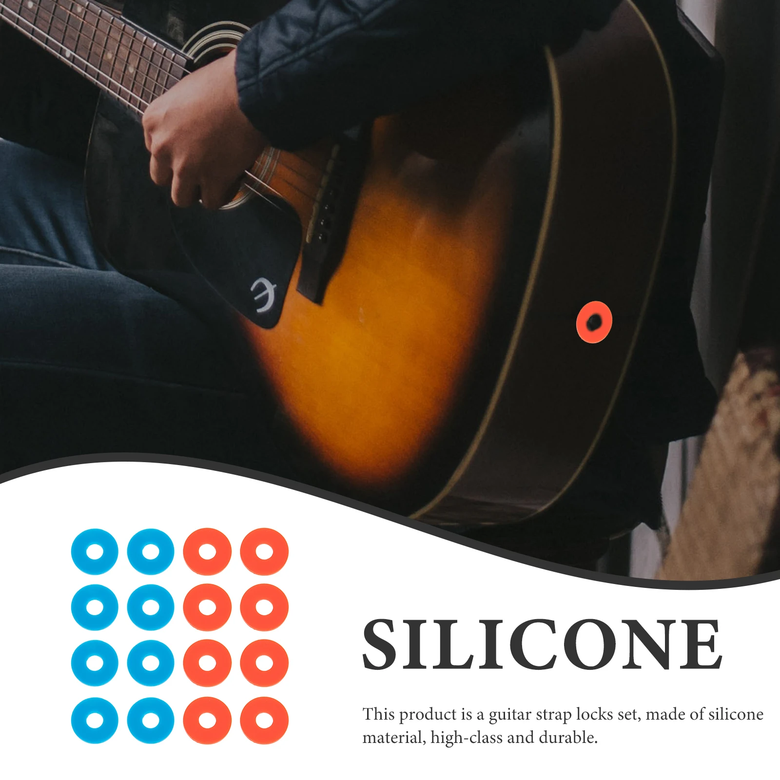 

16Pcs Guitar Strap Locks Silicone Blocks Easy Install Non-Slip Protector for Various Instruments Guitar Strap Lock