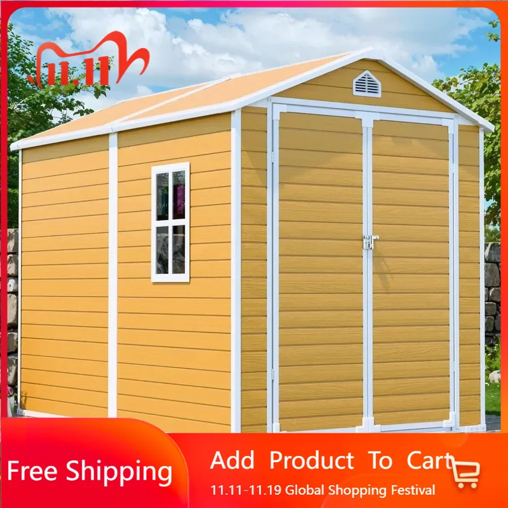 

8x6 FT Outdoor Storage Shed with Floor & Lockable Door & Window & Vents, All Weather Use, Plastic Waterproof Resin Tool Shed