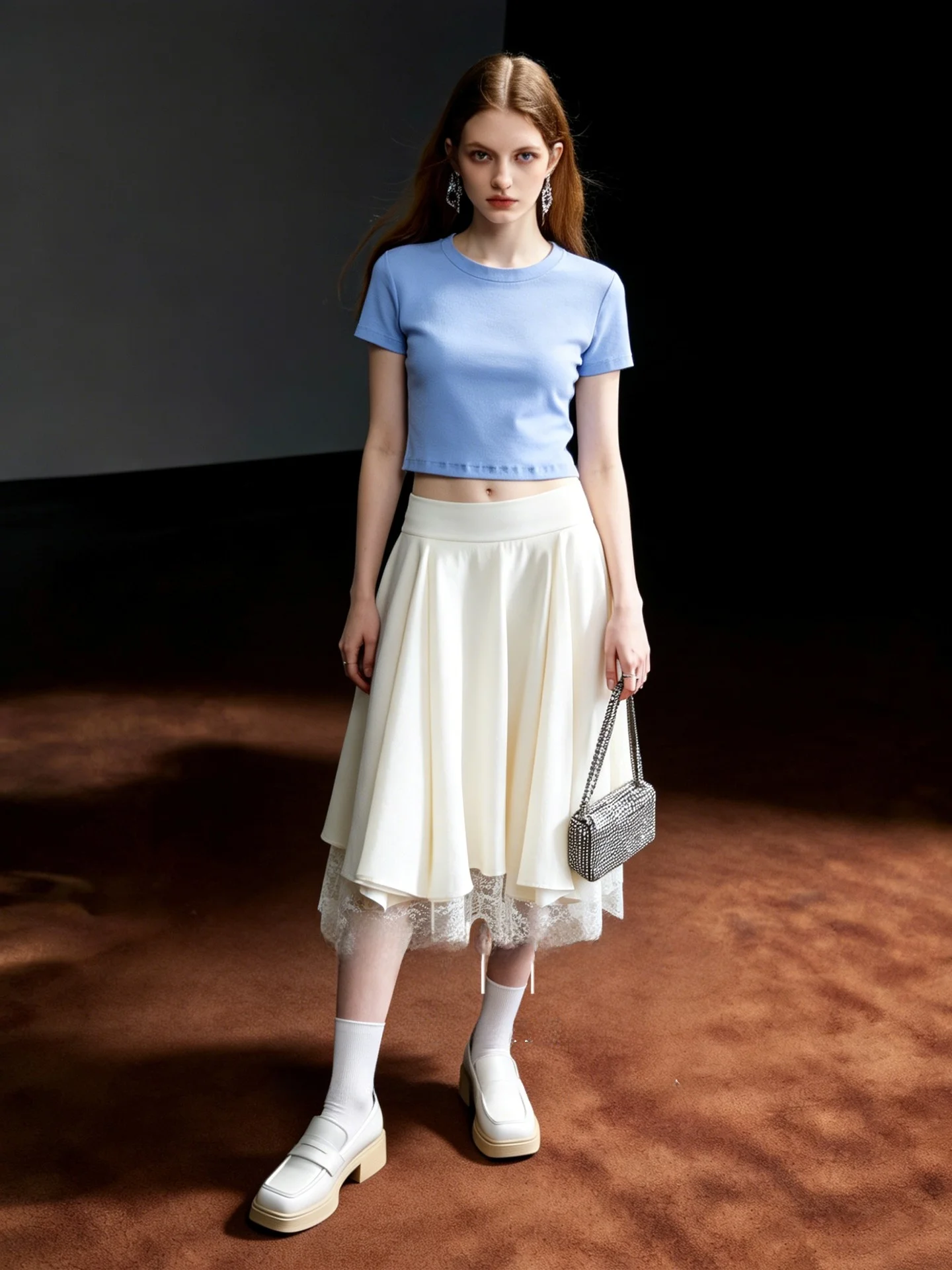 Elegant Lace Patchwork High Waist A-Line Skirt Women's Summer New Style Slimming Long Skirt Commute City Daily Travel