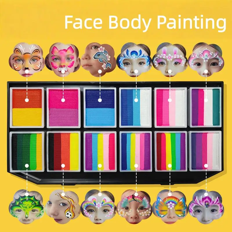 6 Colors Face Painting Set Water-Based Rainbow Palette for Children Adults Halloween Carnival Cosplay Party Face body Makeup Kit