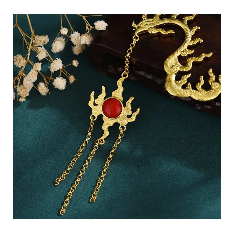 Twelve Chapter Pattern Series Double-sided Fire Vermilion Bird Phoenix Hairpin, Step-shaking Fringed Hairpin, Gold-plated Hanfu