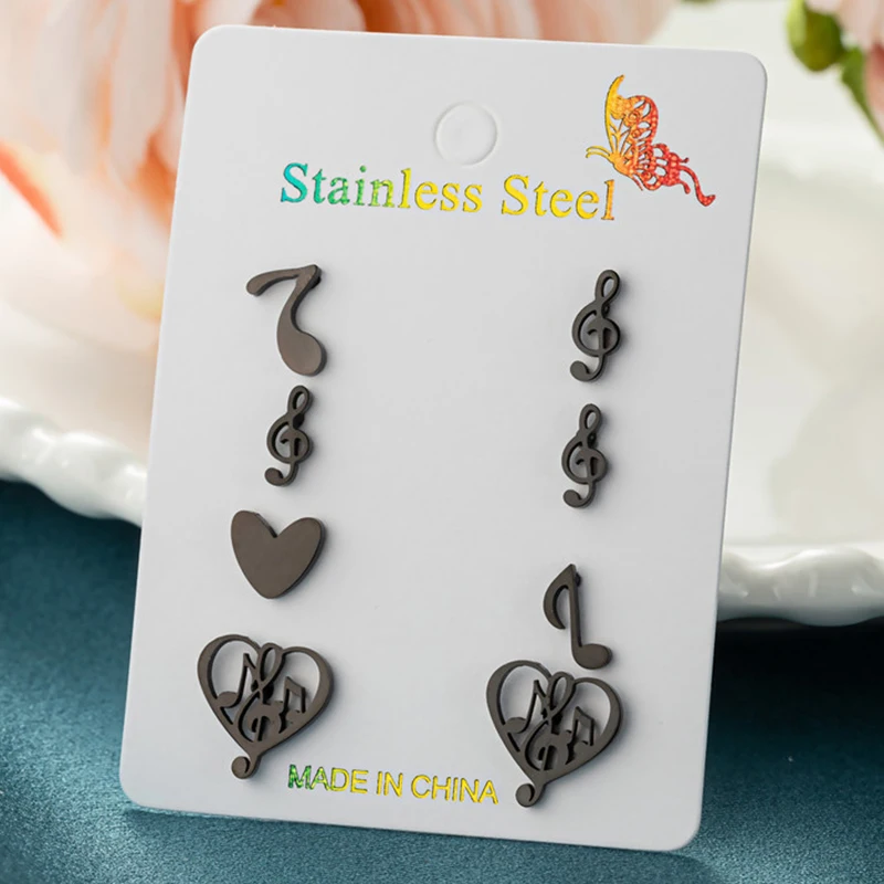 4Pairs/Lot Mini Music Earrings Sets Lovely Stainless Steel Musical Note Ear Studs for Women Girls Piercing Jewelry Student Gifts