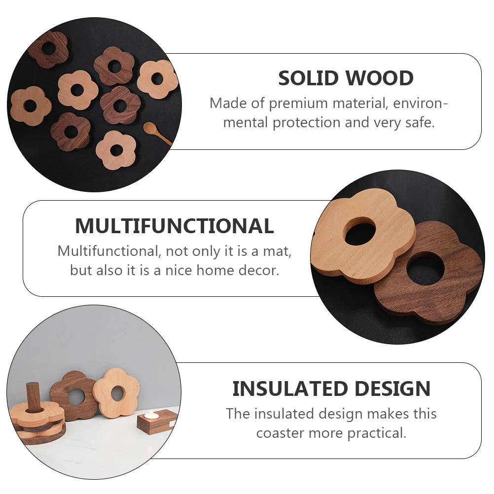 

2 Pcs Solid Wood Heat Insulation Mat Tea Coaster Retro Decor Non- Mats for Table Mug Cushion Rustic