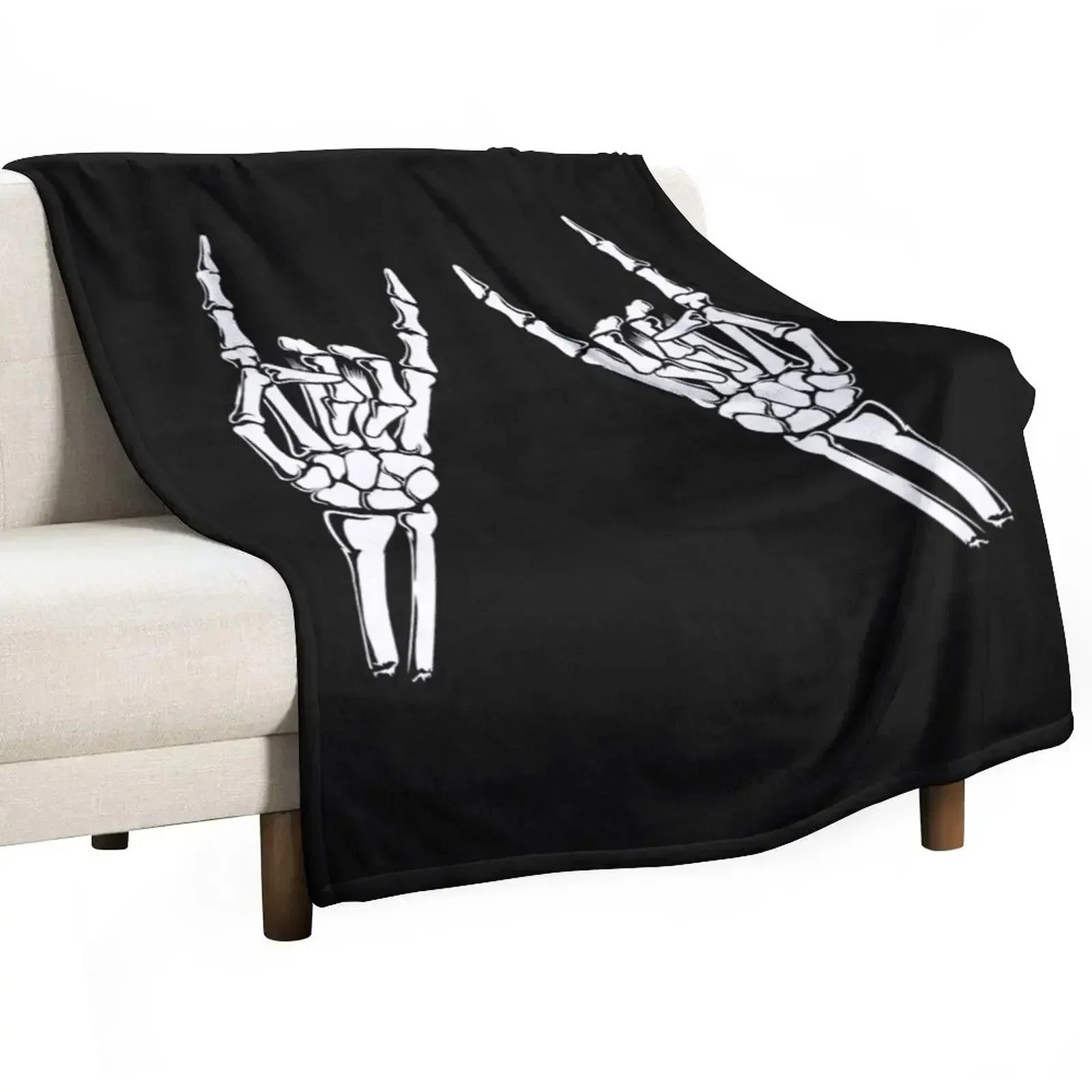 New Skeleton hands rocks rocker sign for Halloween party Throw Blanket For Decorative Sofa Furry Blankets