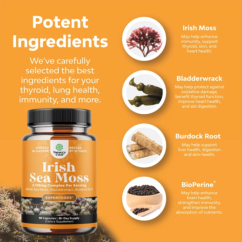 Organic Irish Sea Moss - Sea Moss, Fucus and Burdock Root for Immune, Heart and Joint Health Support for Men and Women