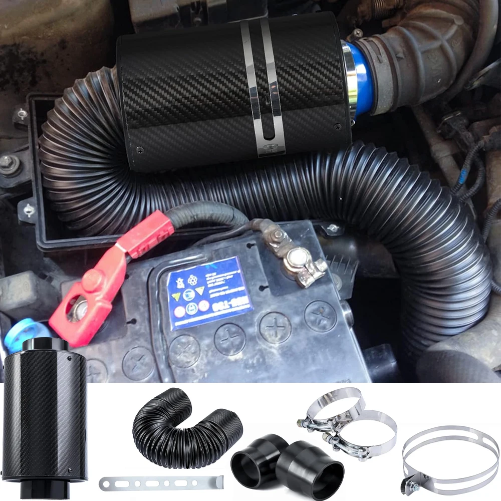 1set Universal Cold Air Intaker Filter Carbon Fibre Air Filter 3 Inch 76mm Car Cold Feed Enclosed Intake Induction Pipe Hose Kit