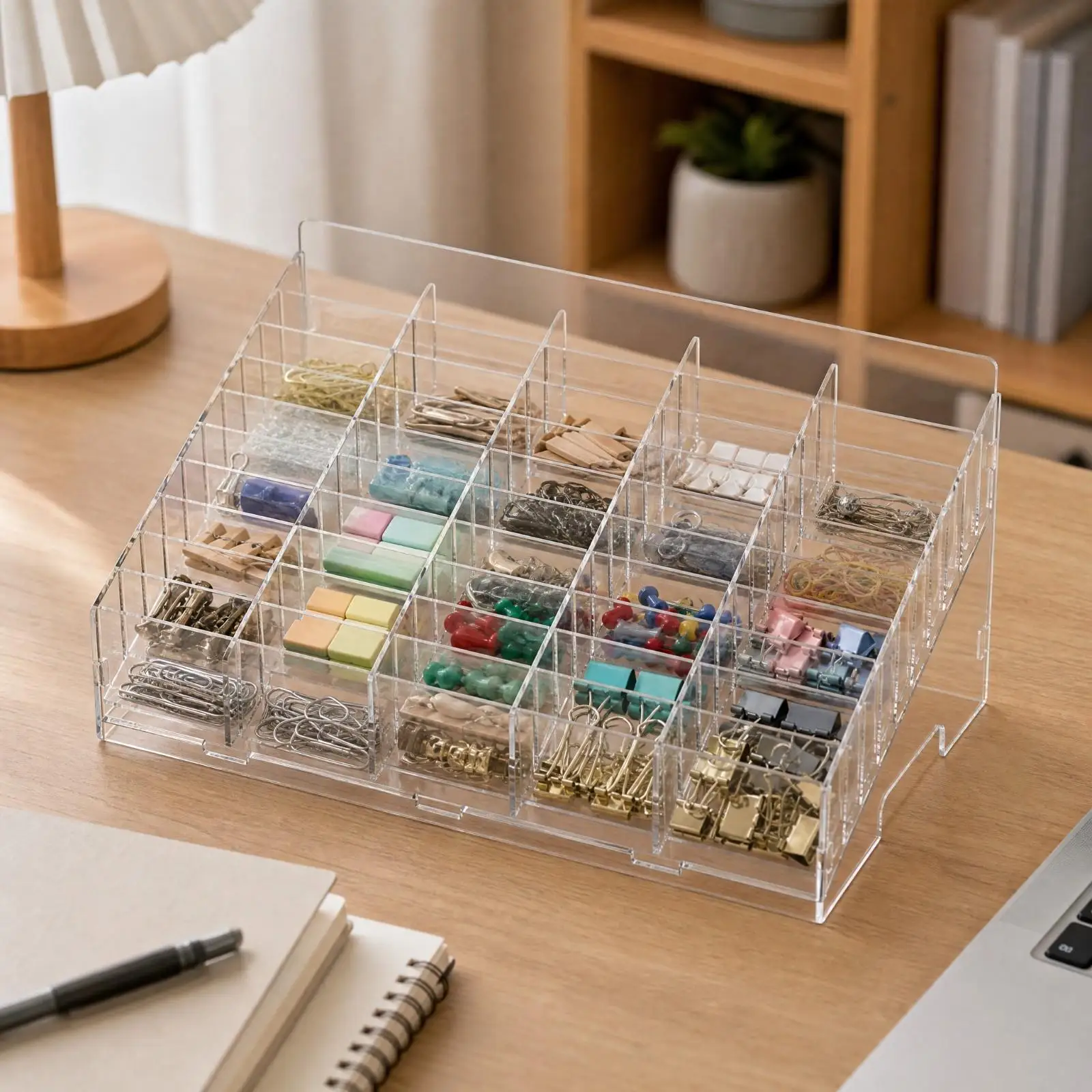 Visible Desk Storage Organizer with Compartments and Dust Cover for Labels Cards and Small Desk Accessories Storage - view 5