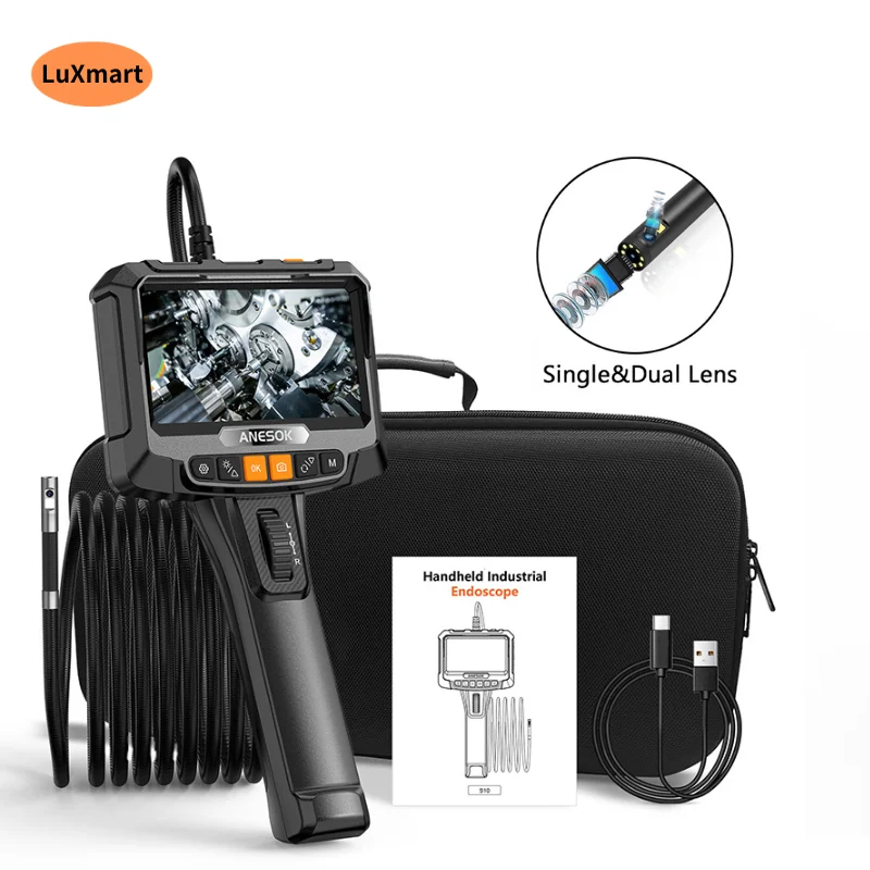 

Dual Lens 360 Degree Articulating Pipe Borescope 5inch HD Handheld Video 8.5mm Industrial Inspection Endoscope 80cm with 32G TF