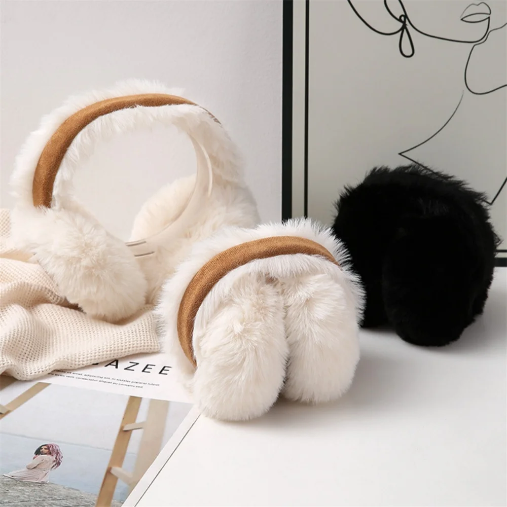 Fashion Plush Ear Muffs Foldable Thicken Wool Ear Cover for Women Men Winter Warm Suede Earflap Outdoor Cold Protection Earmuffs