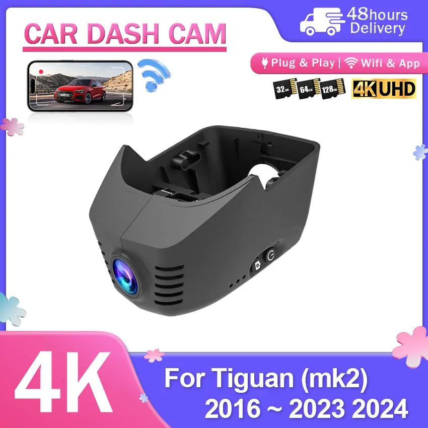 4K Car DVR Camera For Volkswagen VW Tiguan (mk2) 2016-2024 / e-Up 2019-2025 / TYRON X 2023 Car Dash Cam Wifi Video Recorder