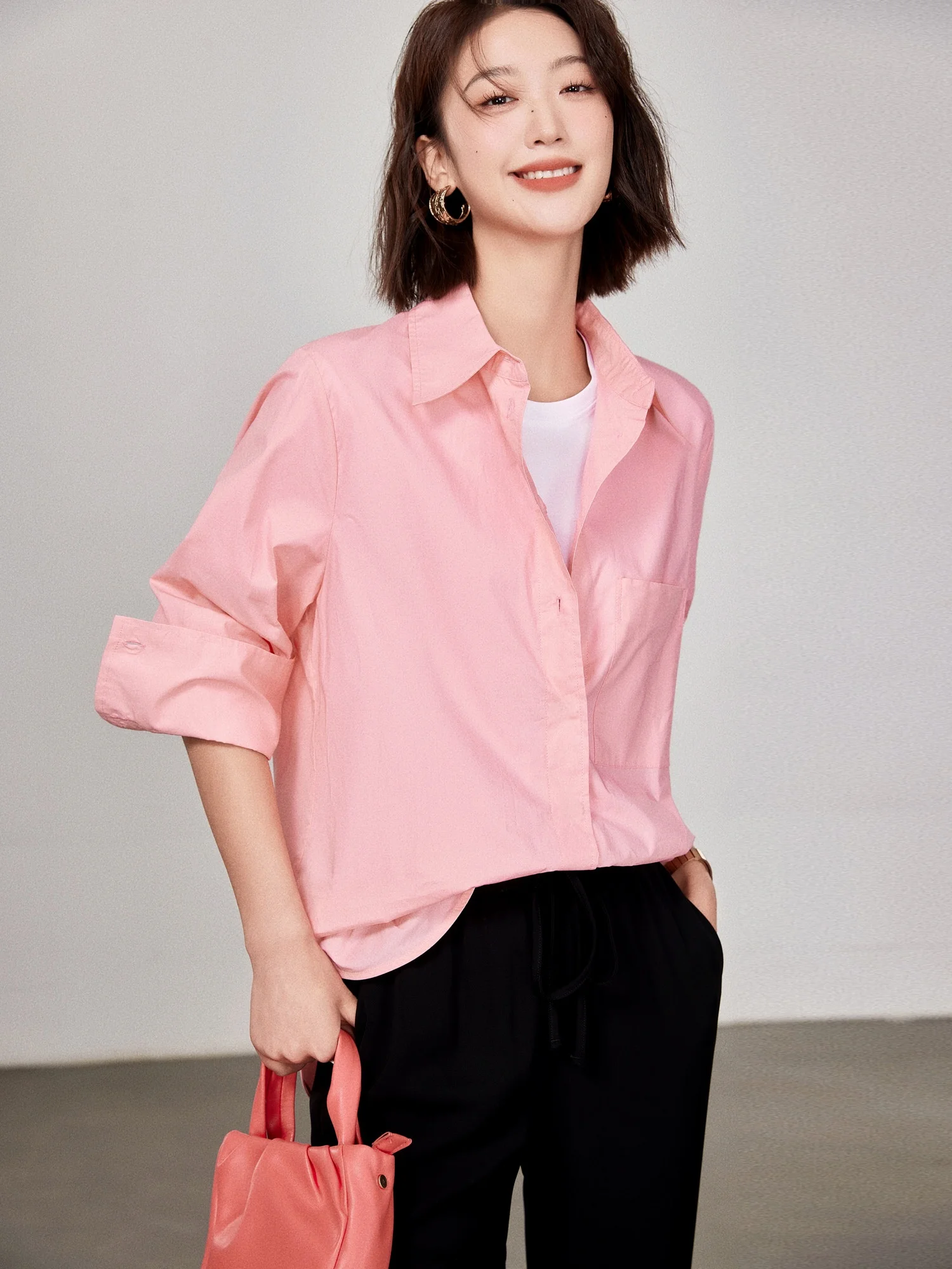 

Рубашка для девочек-подростков LPBC, розовая, с одним карманом, миди, текстурированная, свободного кроя, в интеллектуальном стиле, с длинным рукавом, деловая повседневная, хлопковая