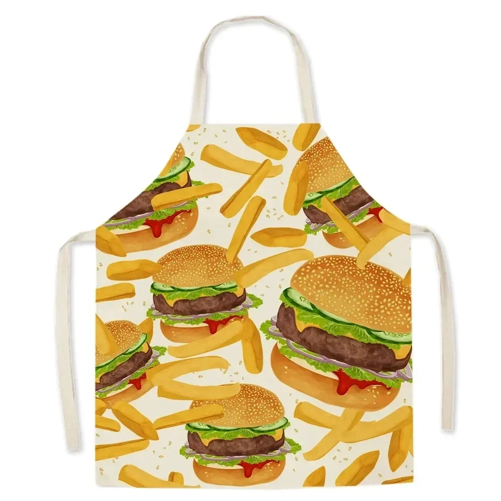 Cute gourmet burger fries pizza pattern kitchen cooking apron men\'s sleeveless women\'s cooking baking bib