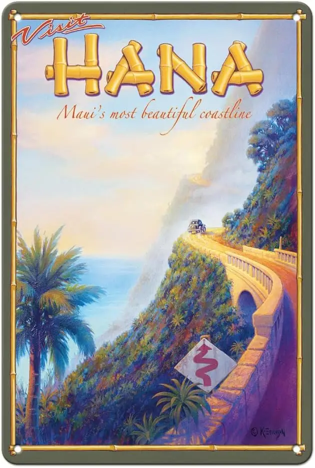 Pacifica Island Art Visit Hana - Maui’s Most Beautiful Coastline Hawaii Vintage Hawaiian Travel Poster by Kerne Erickson