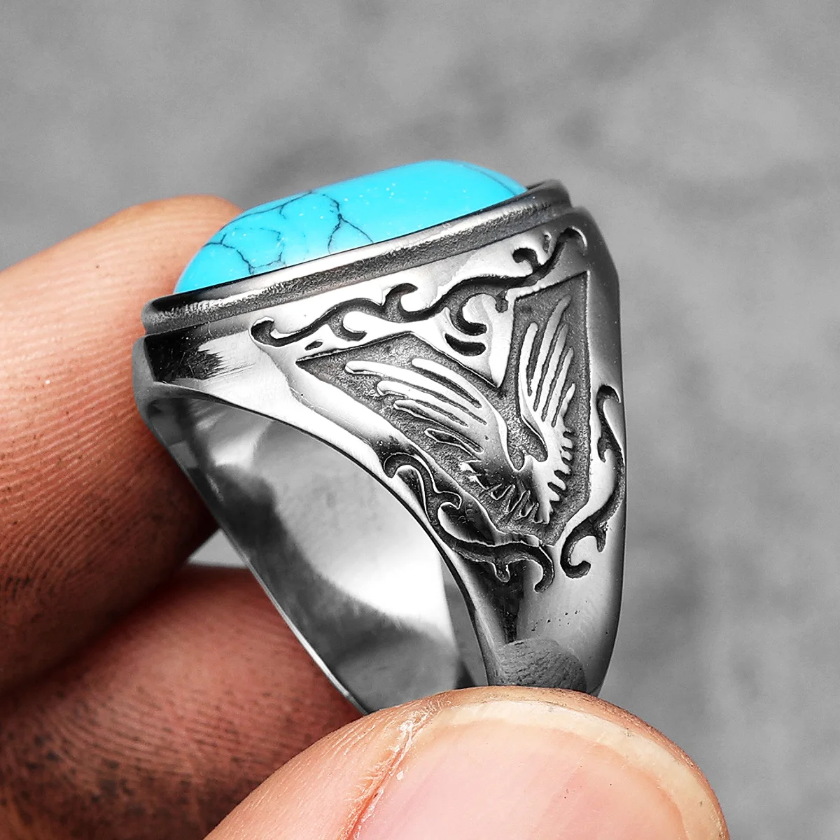 Black Turquoise Carved Men Rings Stainless Steel Women Jewelry Vintage Punk Rock Cool Stuff Fashion Accessories Gift Wholesale