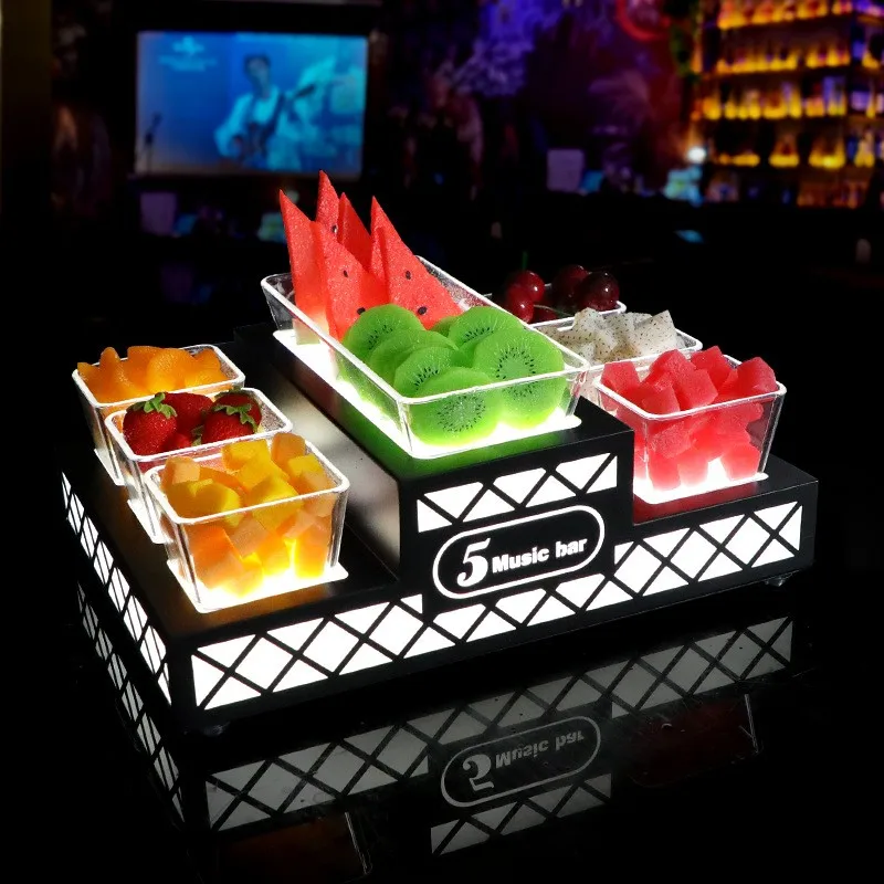 Luminous Fruit Plate KTV Bar Led Fruit Plate Creative Snacks Flat Ware Snack Multi-Layer Step Plate Rack