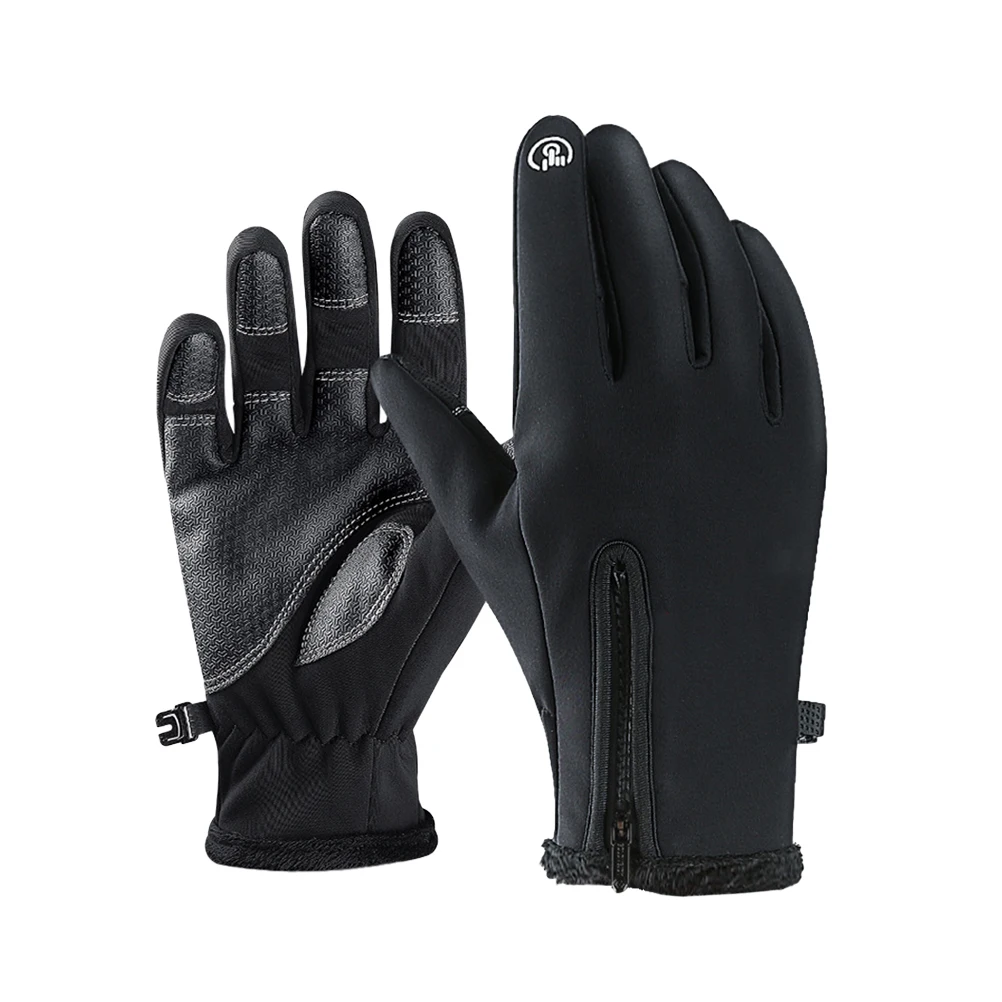 

1 Pair Windproof Waterproof Warm Gloves Screen Touch Zippered For Hiking Cycling Skiing Outdoor Sports Thicken Cycling Gloves
