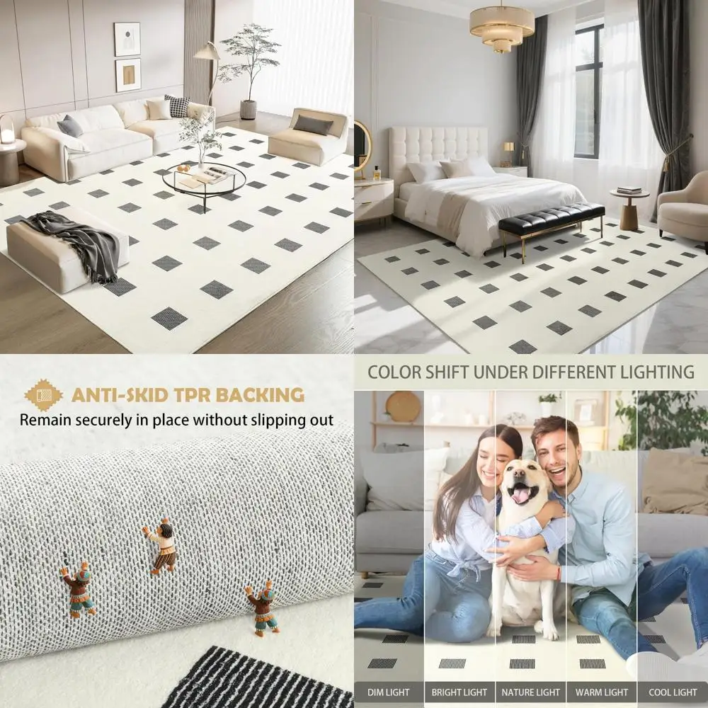 

"5x7 Soft Checkered Rugs for Living Room and Bedroom, Washable Modern Area Rugs for Kitchen, Dining, Nursery, Kids, and Girls Ro