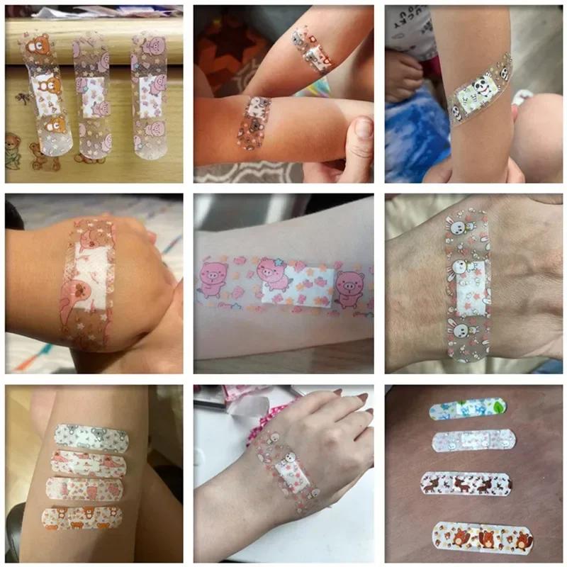 100pcs/set Transparent Cartoon Band Aid Wound Plaster for Children Strips Waterproof Dressing Patch First Aid Adhesive Bandages