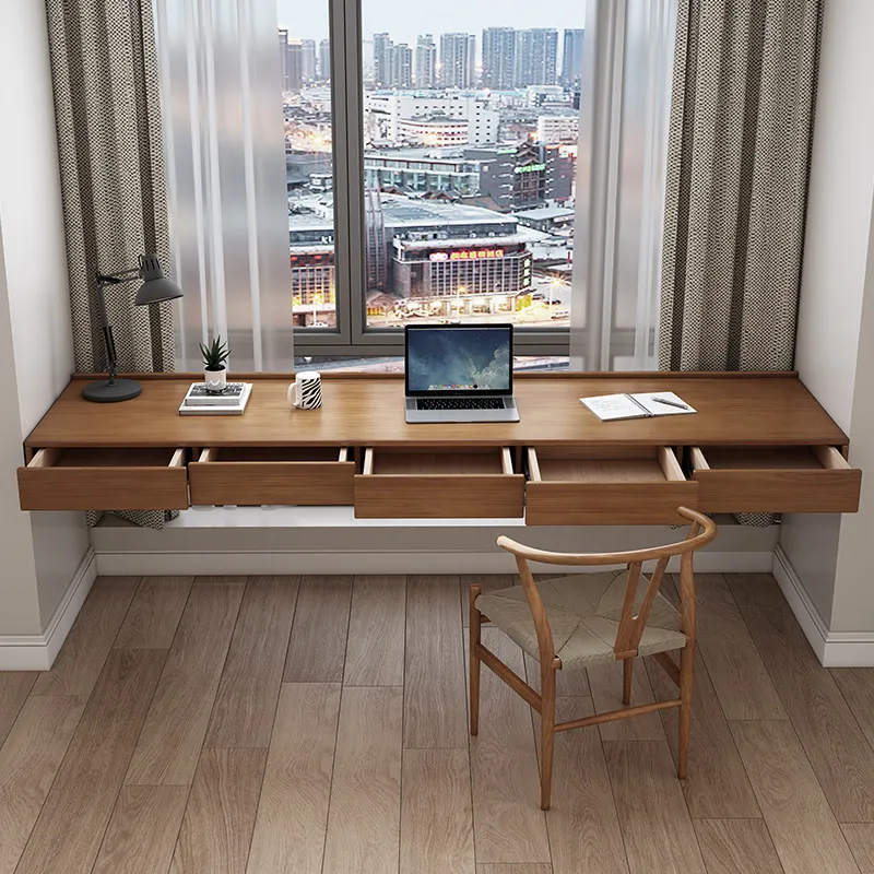 Nordic Solid Wood Bay Window Sliding Rail Desk Modern Design Living Room Floating Computer Desk Bedroom Home Furniture FYFD