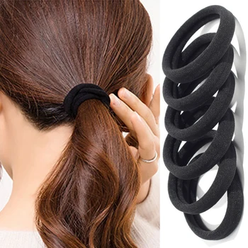 50pcs Black Hair Ties for Women Girls Seamless Thick Black Hair Band Elastic Hair Ties No Damage Ponytail Holder Hair Accessorie