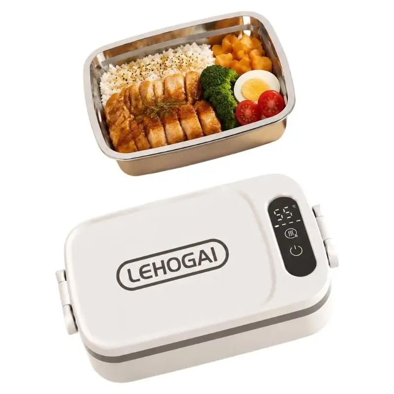 Rechargeable Heated Lunch Box with Battery, Digital Display, Removable Tray, and Two Side Latches for Office Meals and D2RD