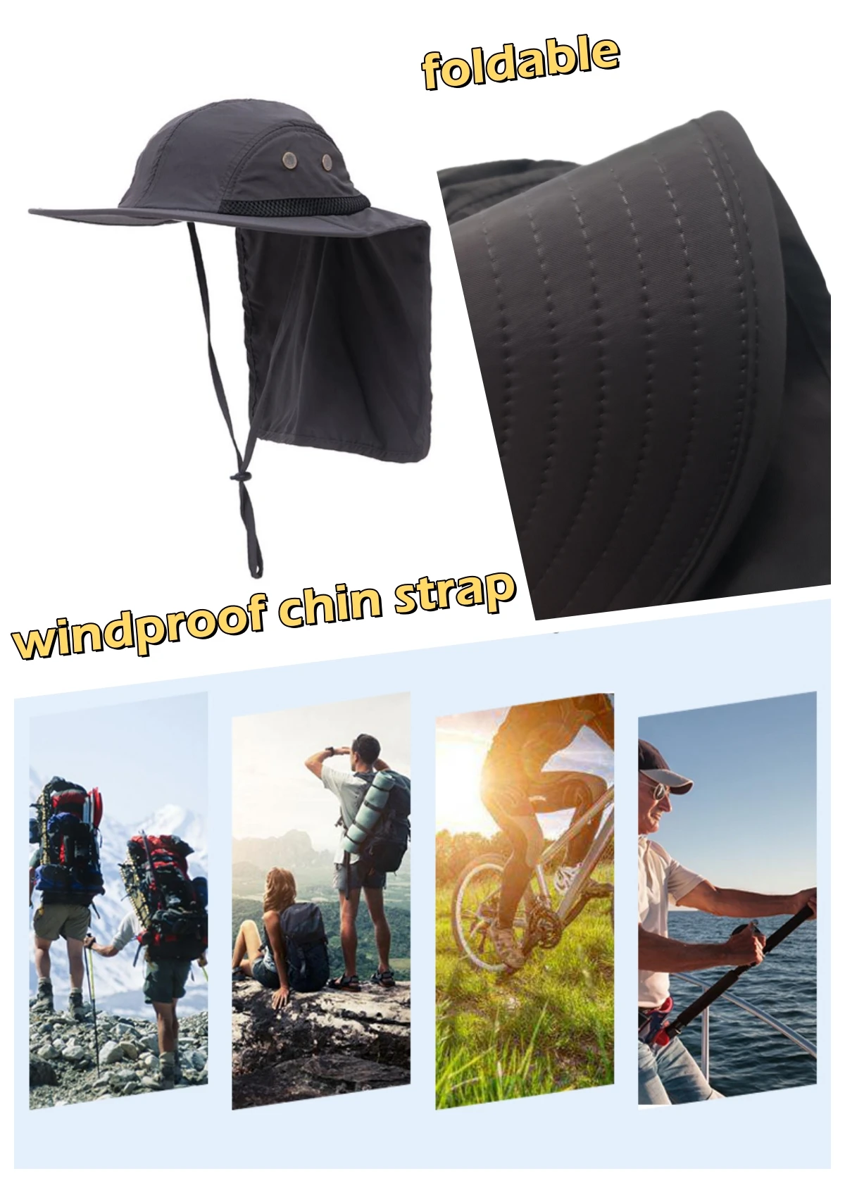 Connectyle Men\'s Mesh Flap Adjustable Summer Sun Protection Hat UPF50+ Wide Brim Lightweight Breathable Outdoor Fishing Cap