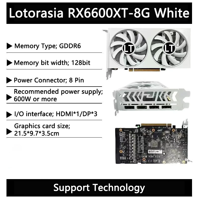 2023 New lotorasia Radeon RX6600XT 8GB Graphics Card GDDR6 PCI Express x16 3.0 video gaming graphics card external graphics card