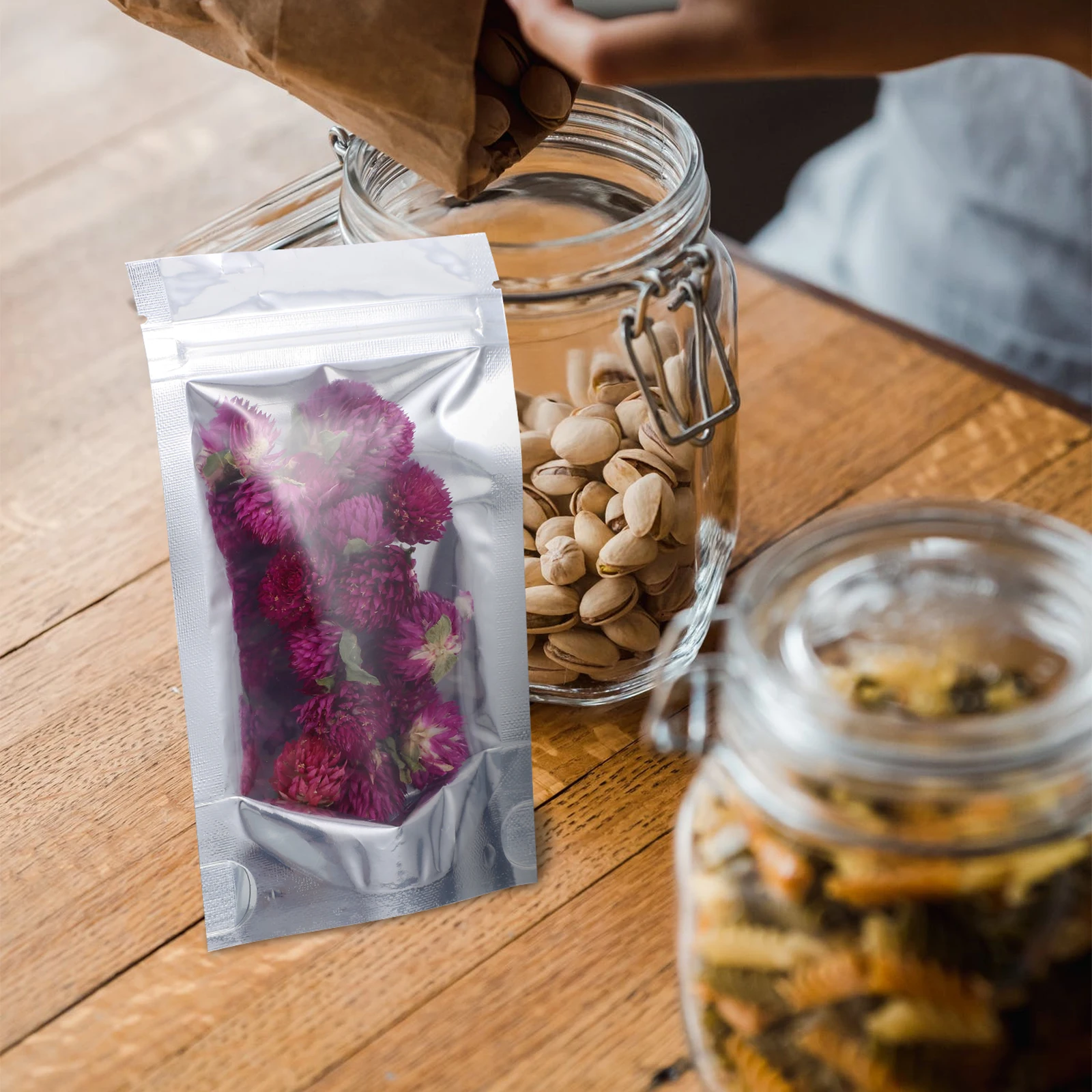 

50pcs Food Packaging Bags Self Sealing Pouches Reusable Grocery Stand up Packet Bag Storage Container