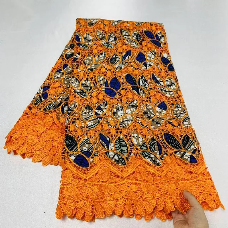 

5 Y High Huality Ankara Fabric African Real Guipure Lace Wax Print 100% Cotton Soft Tissus Embroidery For Sewing Material K80905