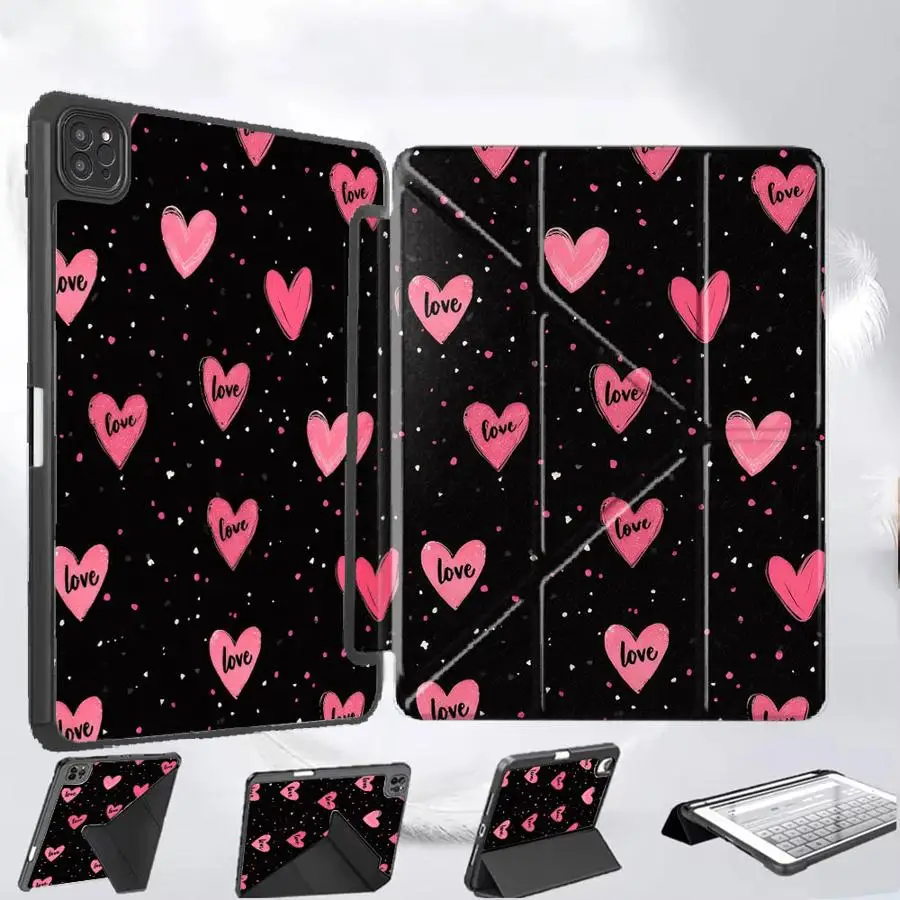 

Чехол для планшета с розовым узором в виде сердечек для iPad Pro 11, 10, 9, 8, 7 поколений, 12.9 дюймов, Mini 6, 7, Pro 2025, Air 4, 5, M3, M2, M4, 11 дюймов, с держателем