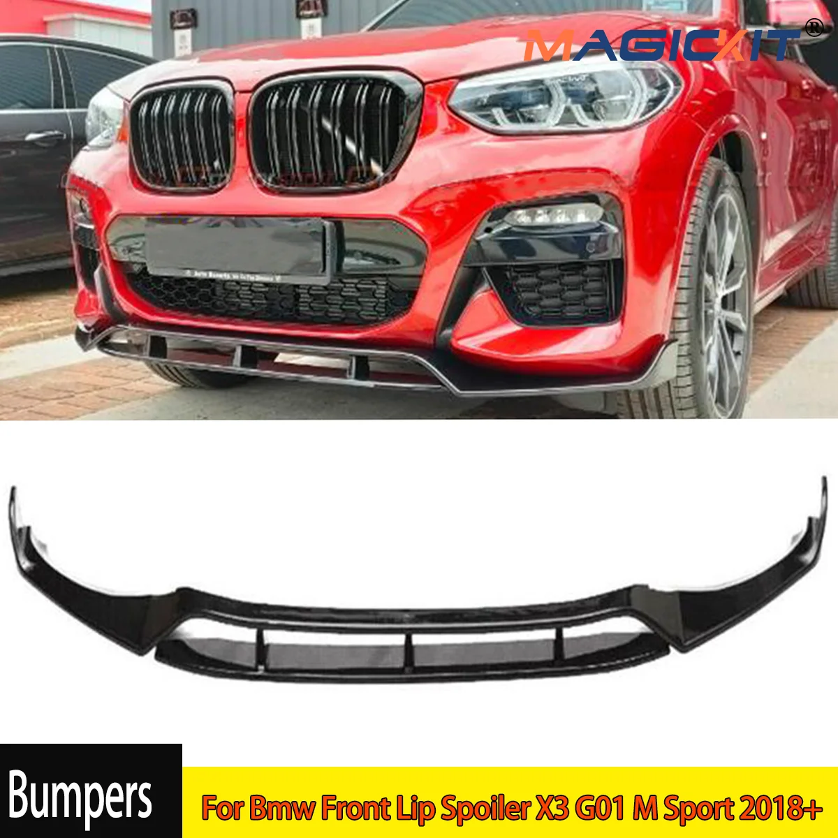 MagicKit For BMW X3 G01 2018+ M Sport Performance Front Splitter Lip Spoiler Gloss Black