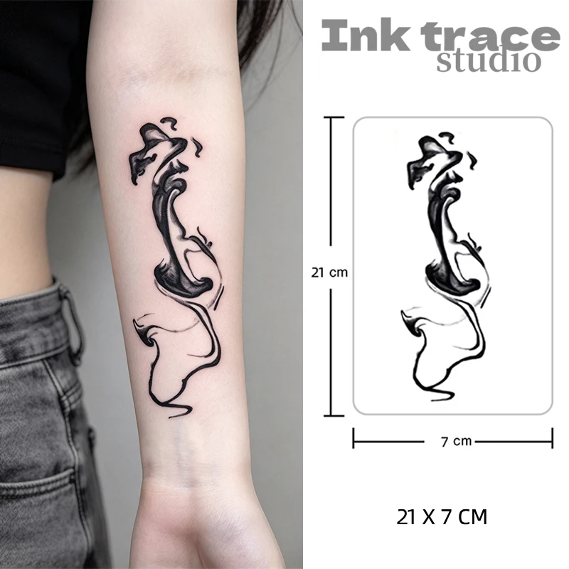Waterproof Temporary Tattoo Sticker Black Abstract Design Chinese Water and Ink Fake Tatto Flash Tatoo Body Art for Women Men