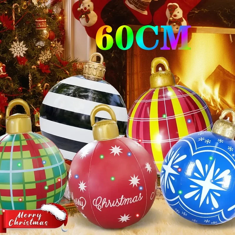 60cm Outdoor Christmas Inflatable Decoration Balls PVC Giant Balls Christmas Tree Decoration Toy Balls Without Lights