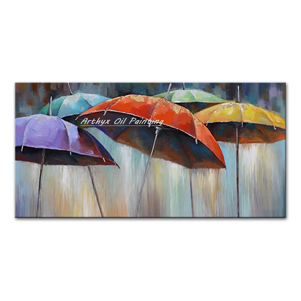 Arthyx Large Size,Handpainted Umbrella Oil Paintings On Canvas,Abstract Picture Wall Art Modern Home Decoration For Living Room