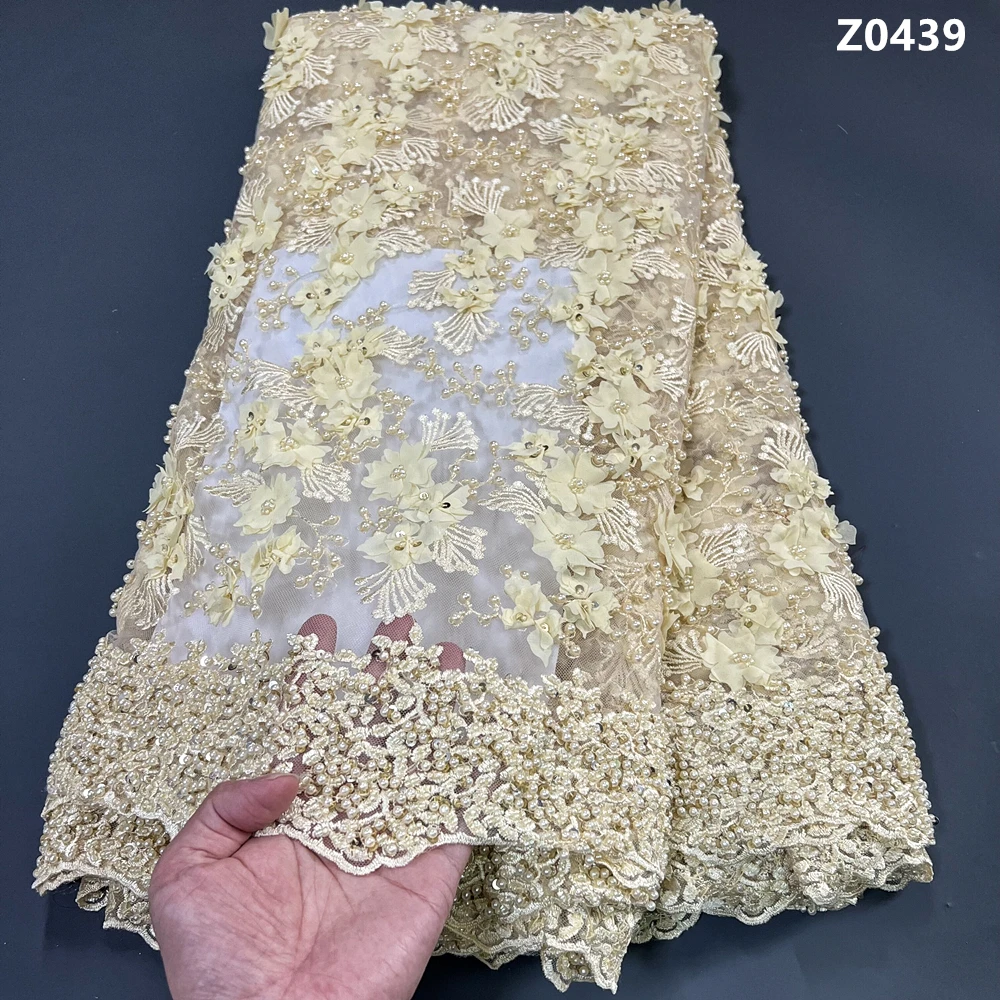 African Nigerian Jacquard Tulle Fabric, Embroidered Damask French Lace for Tailor, Wedding Party, High Quality, 5 Yards, H0439