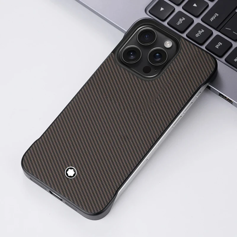 高級フレームレスカーボンファイバーテクスチャ iPhone 11 12 13 14 15 16 Pro Max Plus 16e用耐衝撃保護カバー