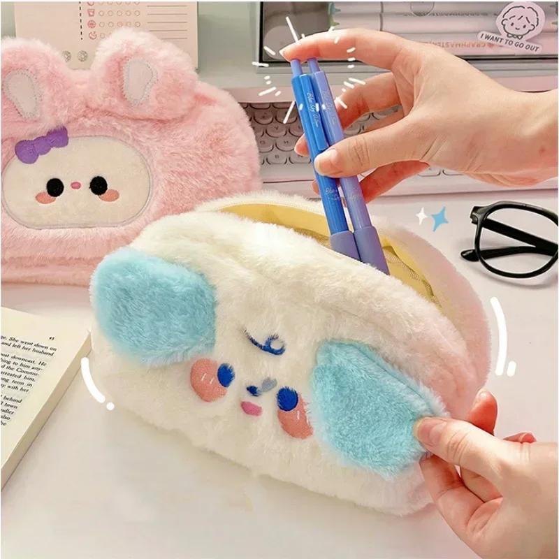 Women Girls Kawaii Large Plush Cosmetic Bags Pencil Case for Girls Cute Cartoon Animal Cat Bear Autumn Winter Storage Cases