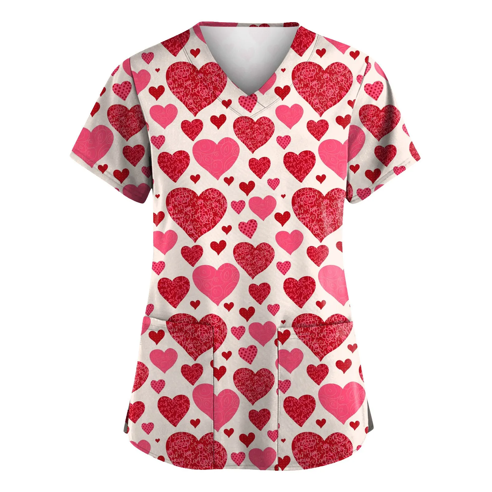 Uniforme de soins infirmiers pour femmes, vêtements de travail imprimés, haut de gommage avec deux poches, col en v, t-shirts médicaux à manches courtes, chemisier