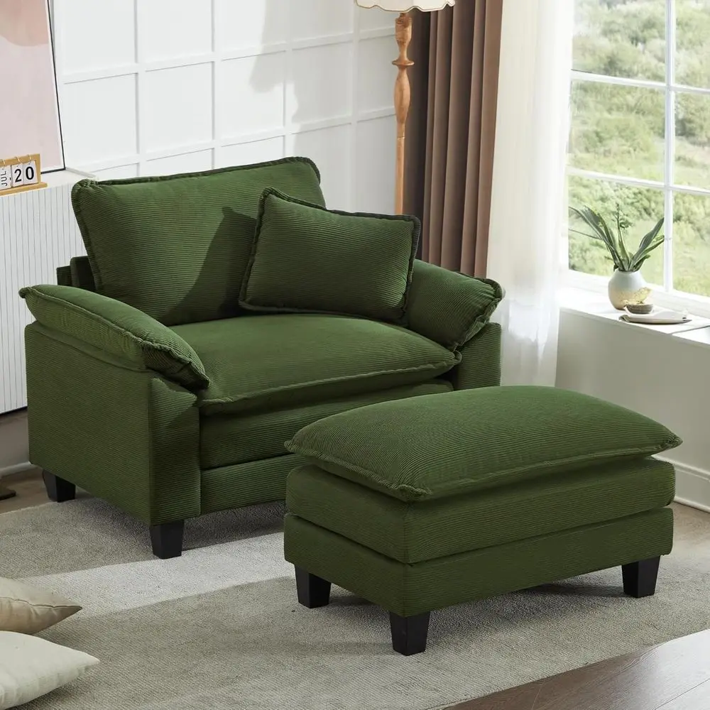 

Oversized 53 Wide Cozy Upholstered Single Armchair with Ottoman for Living Room, Bedroom, Kids Room, Family Room, Reading Nook -