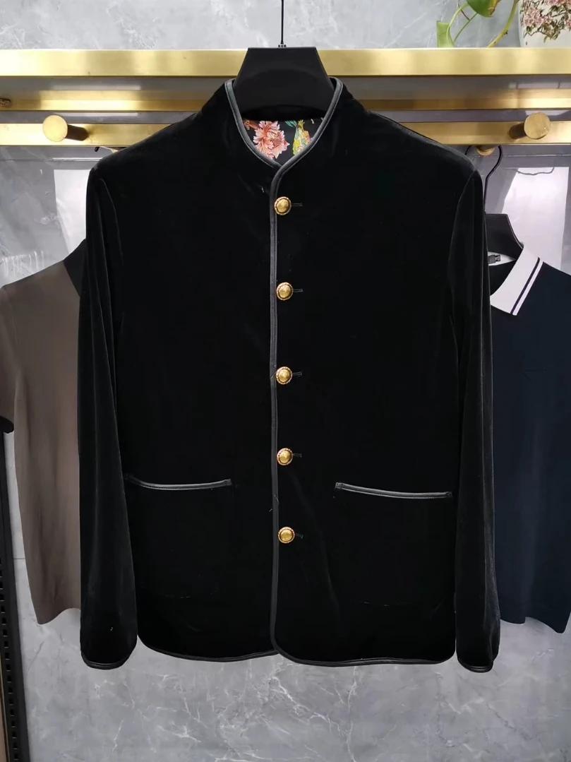 

New Men's Spring Autumn Casual Faion Tang Suit Jaet National Trend Button up Busin Casual Versatile Long Sve Coat