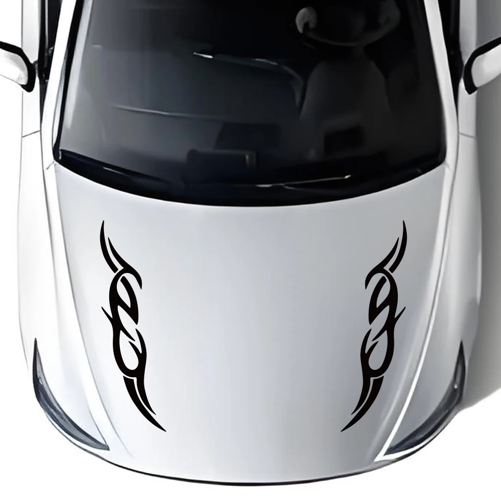 2pcs Modern Fire Flame Stripe Car Hood Sticker Universal Decals for Auto Vehicle Bumper Bonnet Vinyl DIY Decoration Accessories